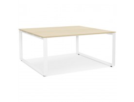 Vergadertafel / bench-bureau 'BAKUS SQUARE' in hout met natuurlijke afwerking en wit metaal - 140x140 cm