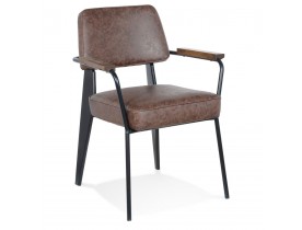 Bruine design stoel met armleuningen 'GALLERIA' en zwarte metalen poten