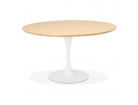 Ronde design eet-/bureautafel 'GLOBO' van natuurkleurig hout met centrale poot van wit metaal - Ø120 cm