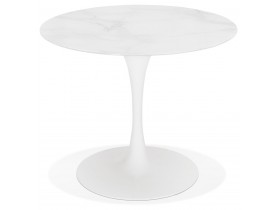 Ronde designeettafel 'GOST' van wit glas met marmereffect - Ø 90 cm