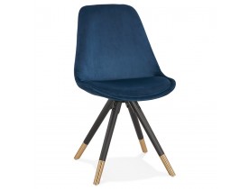 Design stoel 'HAMILTON' in blauw fluweel en poten in zwart hout