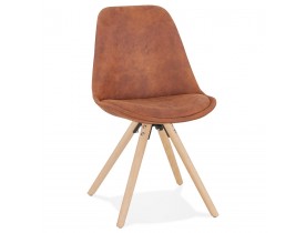 Comfortabele stoel 'HARRY' in bruine microfiber en poten in hout met natuurlijke afwerking