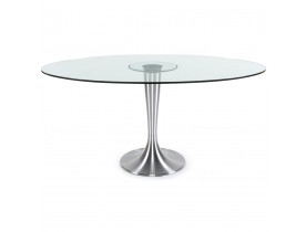 Ovalen tafel 'KRYSTAL' uit doorzichtig gehard glas - 160x108 cm