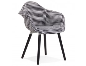 Stoffen design stoel 'LARA' met armleuningen en zwart en witte pied-de-poule-print 