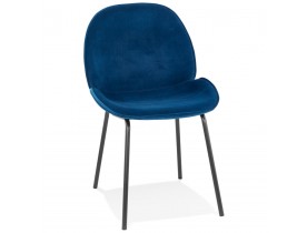 Vintage stoel 'MAGALY' van blauw velours met zwarte metalen poten