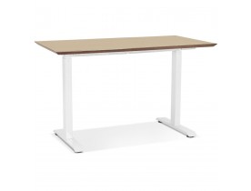 In hoogte verstelbare kleine bureau 'NOVELLA' van natuurkleurig afgewerkte hout en wit metaal - 130x70 cm