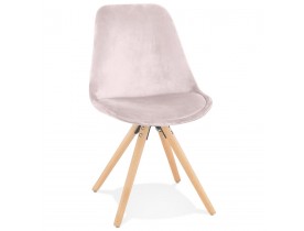 Vintage stoel 'RICKY' in roze fluweel en poten in natuurkleurig hout