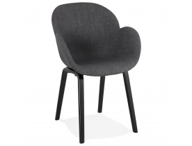 Design stoel met armleuningen 'SAMY' van grijze stof en zwart houten poten