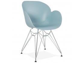 Moderne stoel 'UNAMI' van blauw kunststof met verchroomd metalen voeten