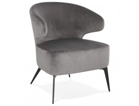 Design loungefauteuil 'VICTOR' van grijze velours met zwarte metalen pootjes