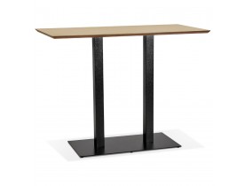 Hoge design tafel 'ZUMBA BAR' van natuurlijk afgewerkt hout met zwarte metalen poot - 150x70 cm