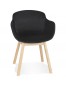 Zwarte fluwelen stoel 'FRIDA' met armleuningen en poten van natuurlijk hout