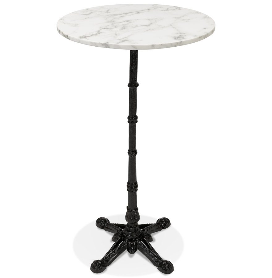 Table haute ronde 'DOMY ROUND' style rustique en pierre blanche effet marbre - 60x60 cm vue2
