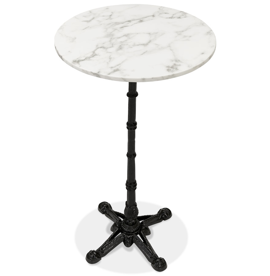 Table haute ronde 'DOMY ROUND' style rustique en pierre blanche effet marbre - 60x60 cm vue3