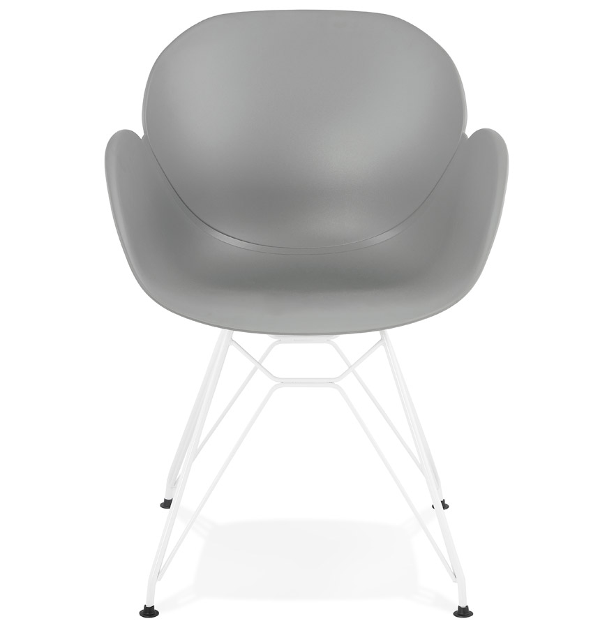 Chaise moderne 'FIDJI' grise avec pieds en métal blanc vue2