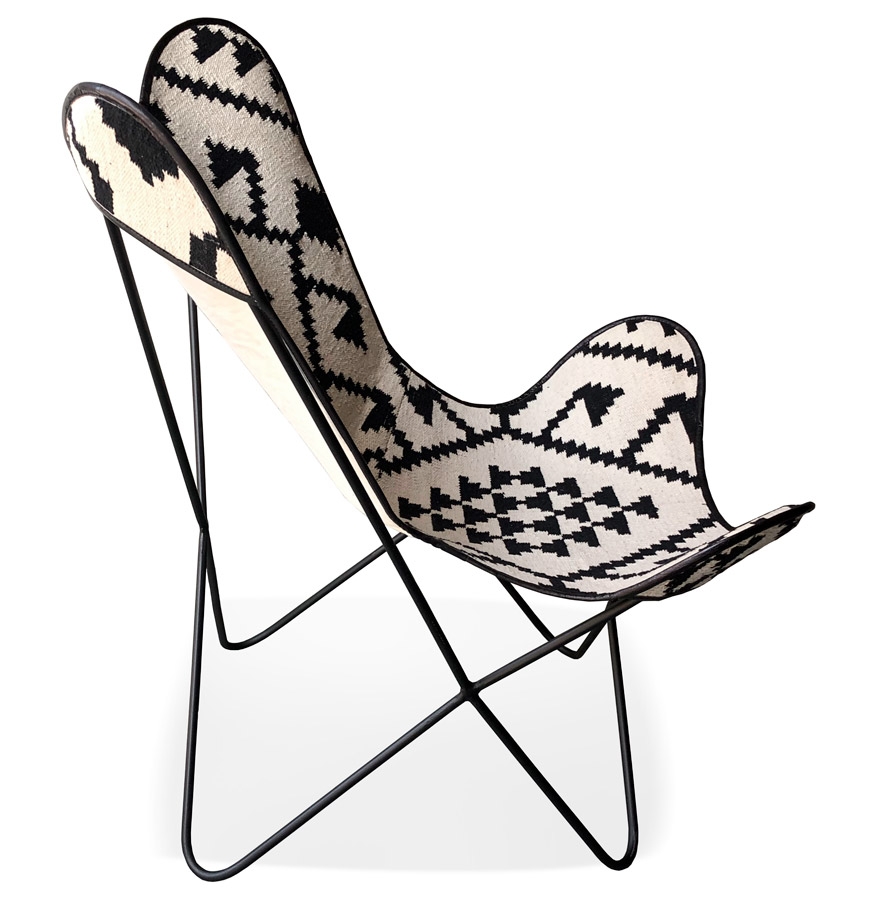 Fauteuil papillon 'FOX' en coton blanc et motifs noirs vue3