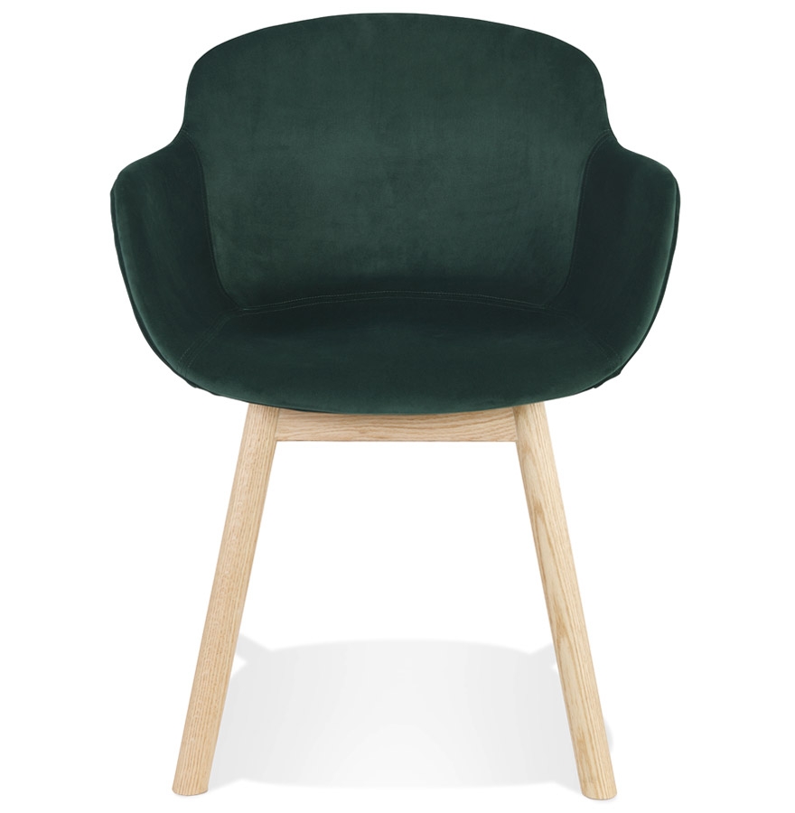 Chaise avec accoudoirs 'FRIDA' en velours vert et pieds en bois naturel vue2