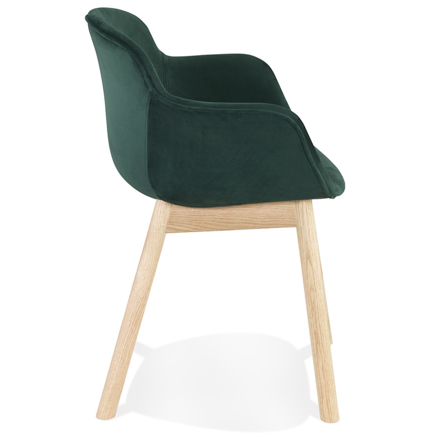 Chaise avec accoudoirs 'FRIDA' en velours vert et pieds en bois naturel vue3