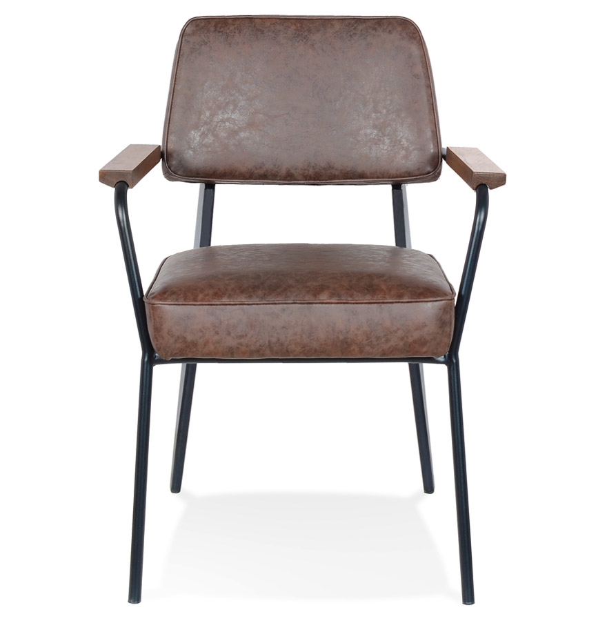 Chaise avec accoudoirs design 'GALLERIA' brune et métal noir vue2
