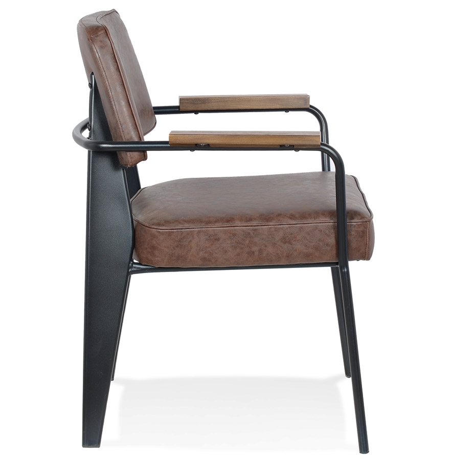 Chaise avec accoudoirs design 'GALLERIA' brune et métal noir vue3