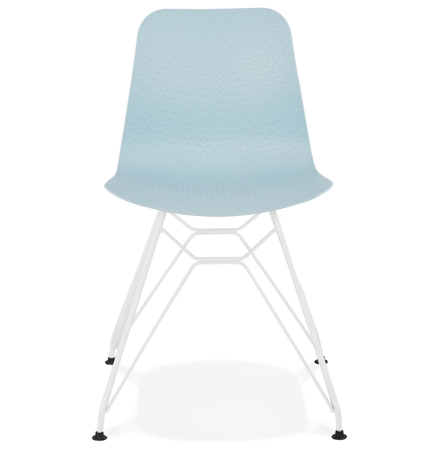 Chaise moderne 'GAUDY' bleue avec pied en métal blanc vue2