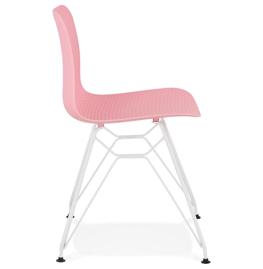 Chaise moderne ´GAUDY´ rose avec pied en métal blanc