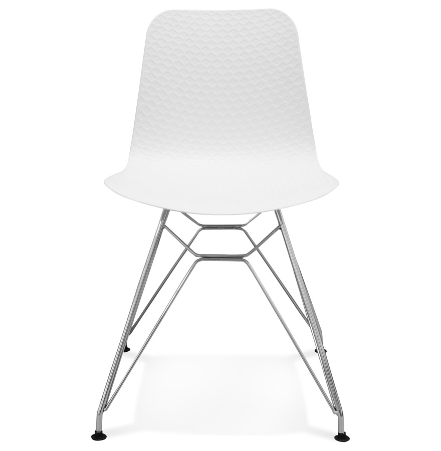 Chaise design ´GAUDY´ blanche avec pied en métal chromé