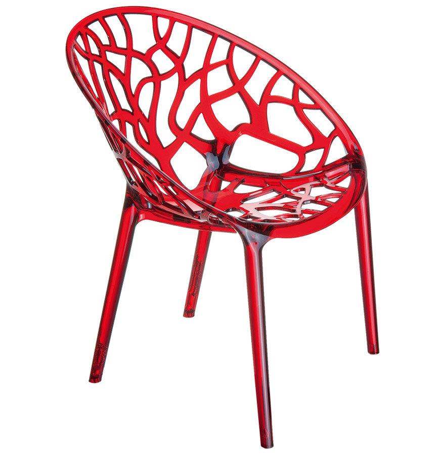 Chaise moderne 'GEO' rouge transparente en matière plastique vue2