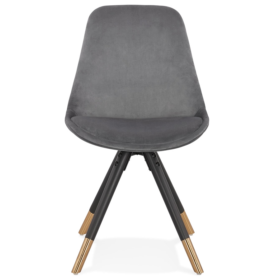 Chaise design 'HAMILTON' en velours gris et pieds en bois noir vue2