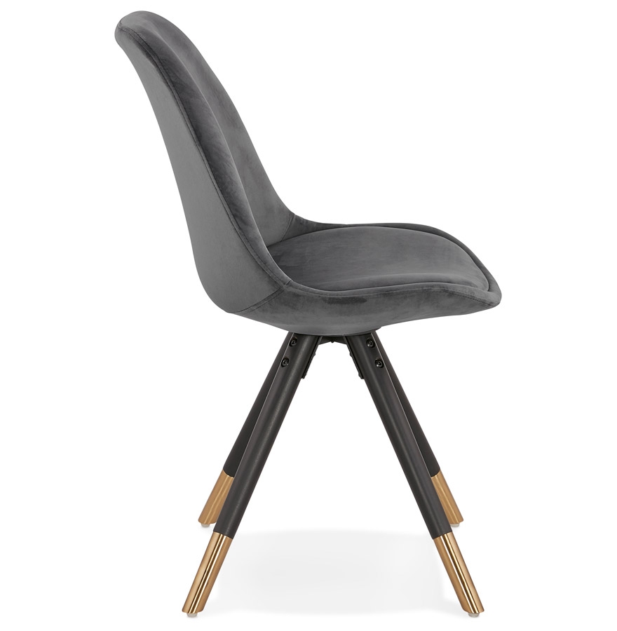 Chaise design 'HAMILTON' en velours gris et pieds en bois noir vue3