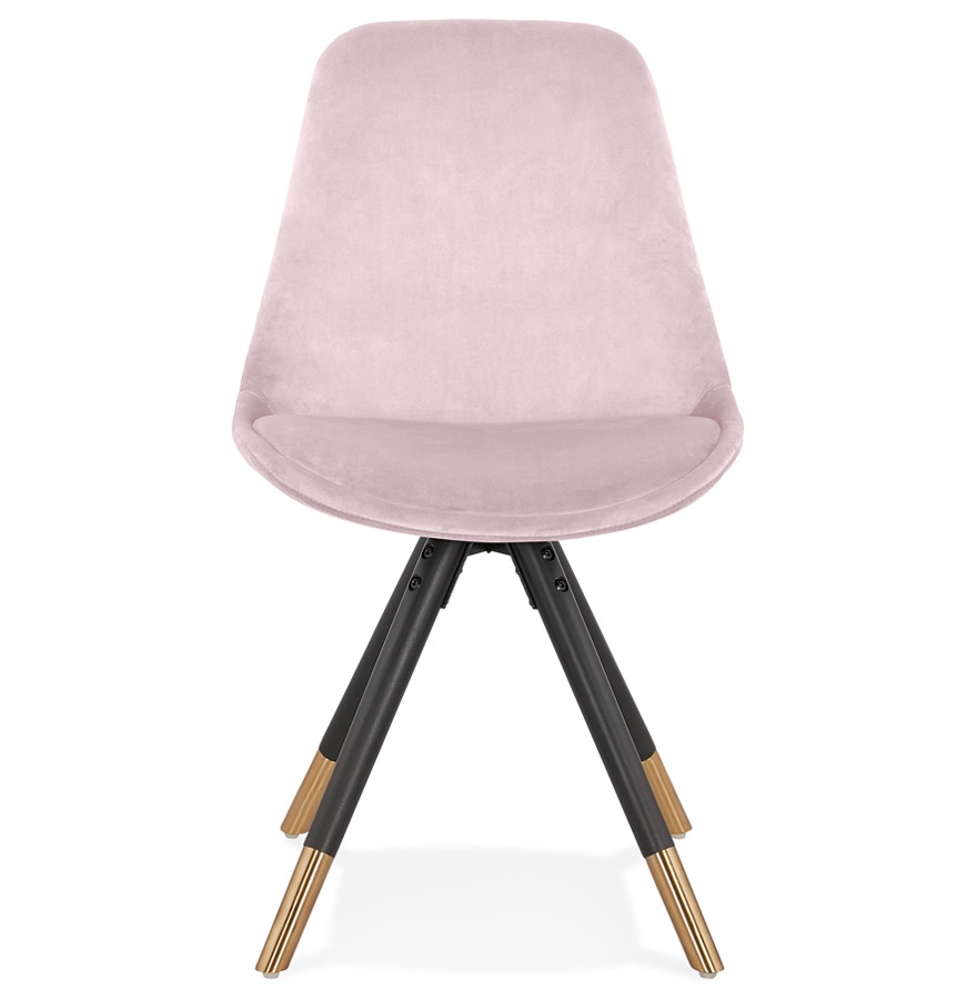 Chaise design 'HAMILTON' en velours rose et pieds en bois noir vue2