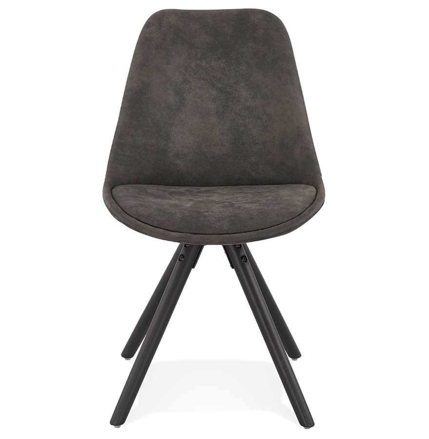 Chaise confortable 'HARRY' en microfibre grise et pieds en bois noir vue2