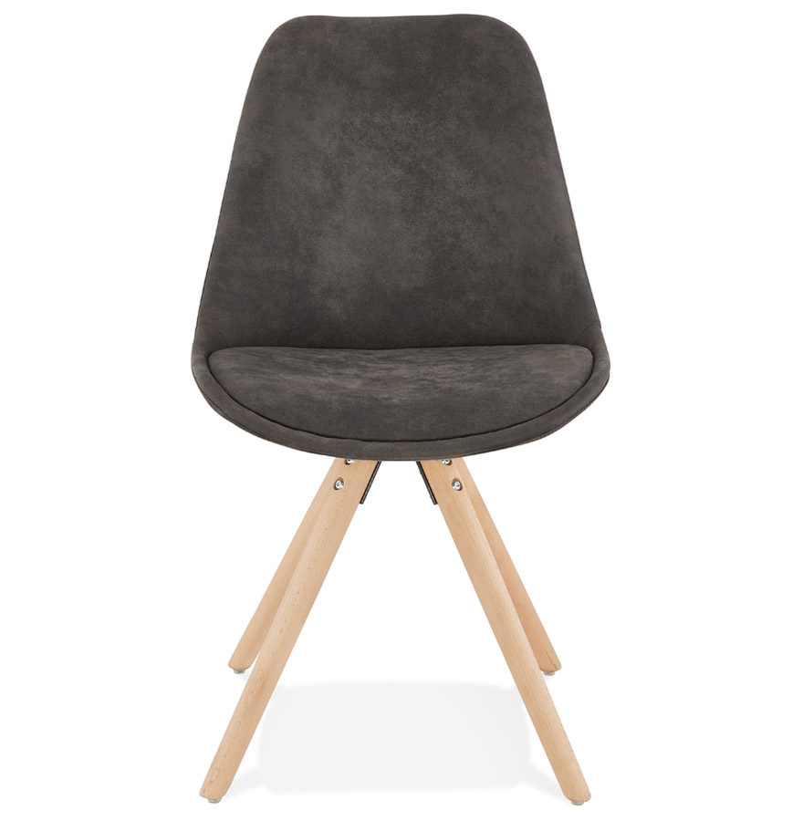 Chaise confortable 'HARRY' en microfibre grise et pieds en bois finition naturelle vue2