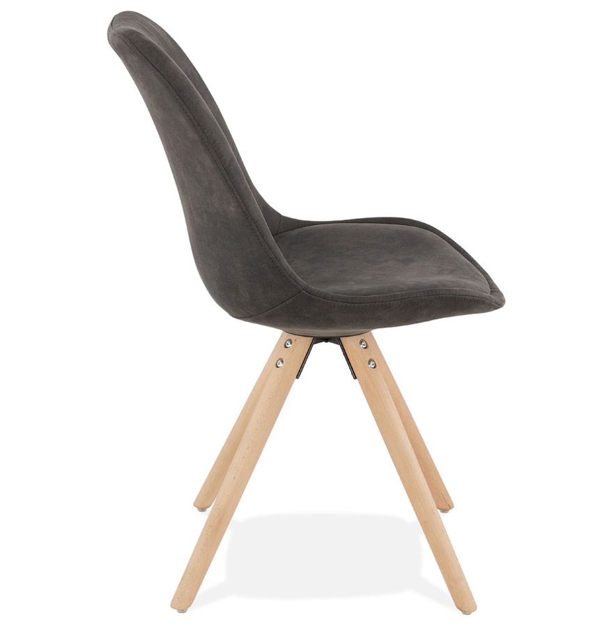 Chaise confortable 'HARRY' en microfibre grise et pieds en bois finition naturelle vue3