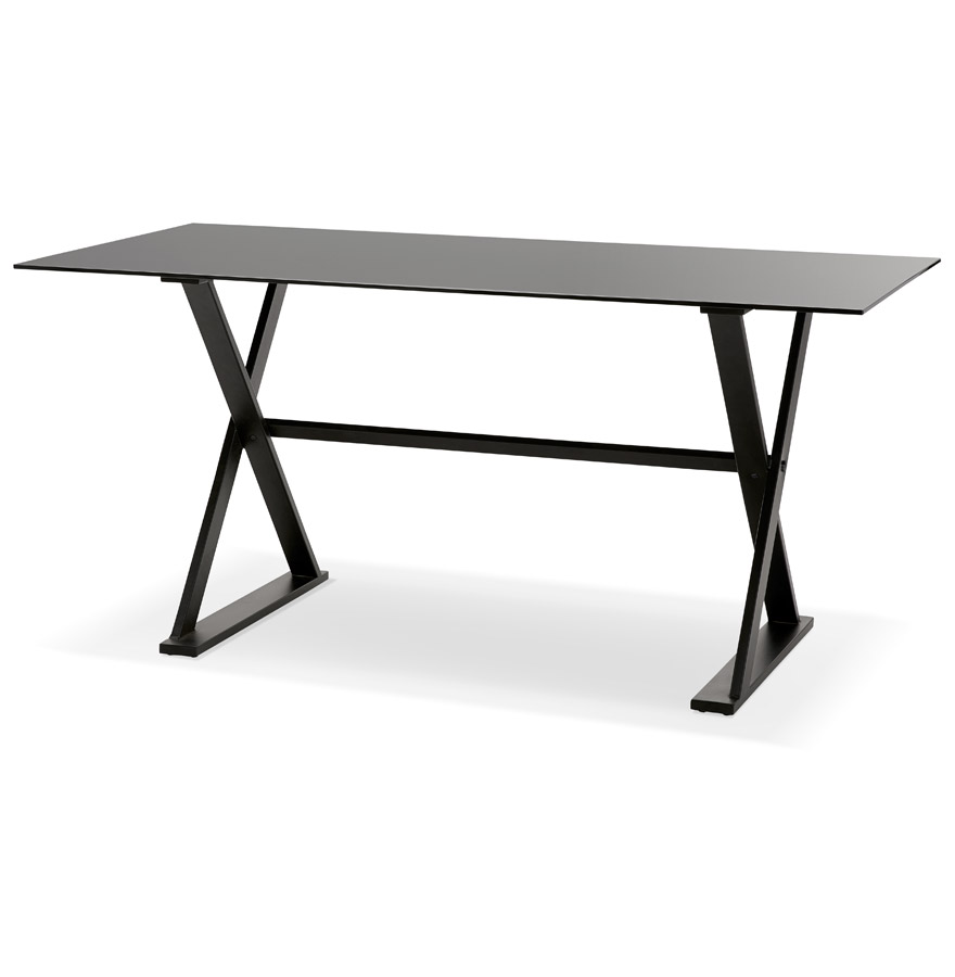 Table à diner / bureau design avec pieds en croix ´HAVANA´ en verre noir - 160x80 cm