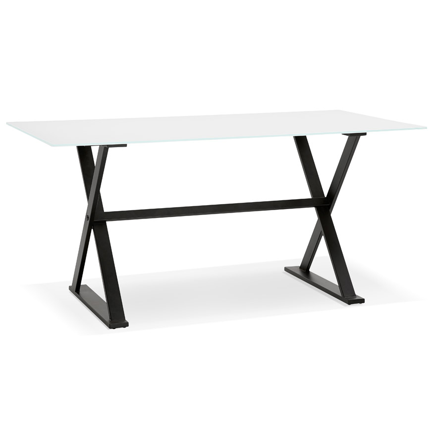 Table à diner / bureau design avec pieds en croix ´HAVANA´ en verre blanc - 160x80 cm