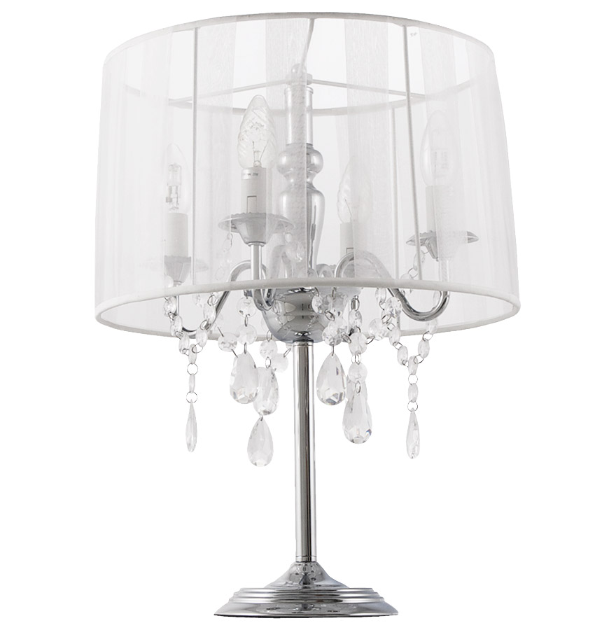 Lampe de chevet ´KLASSIK´ blanche chandelier baroque à pampilles