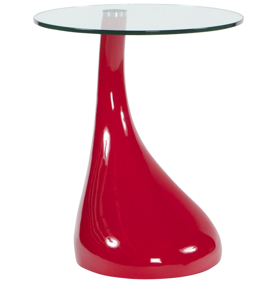 Table d´appoint ´KOMA´ design en verre et pied rouge
