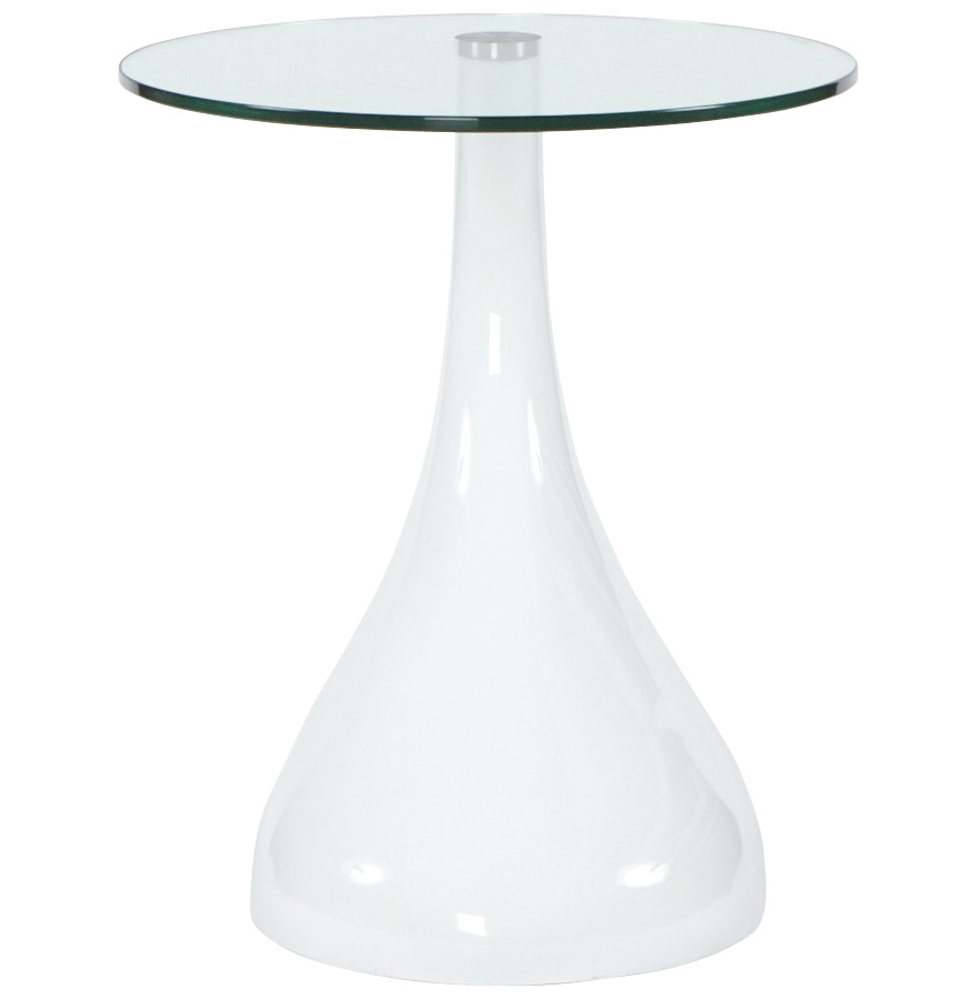 Table d´appoint ´KOMA´ design en verre et pied blanc