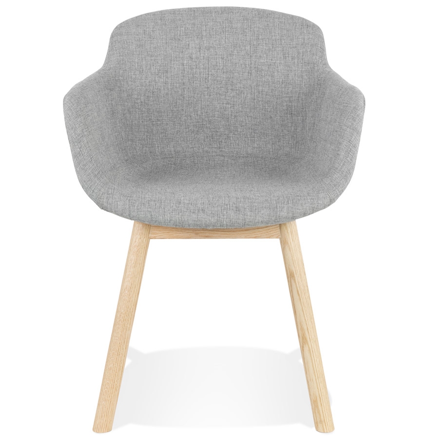 Chaise avec accoudoirs 'LAMBIC' en tissu gris clair et pieds en bois naturel vue2