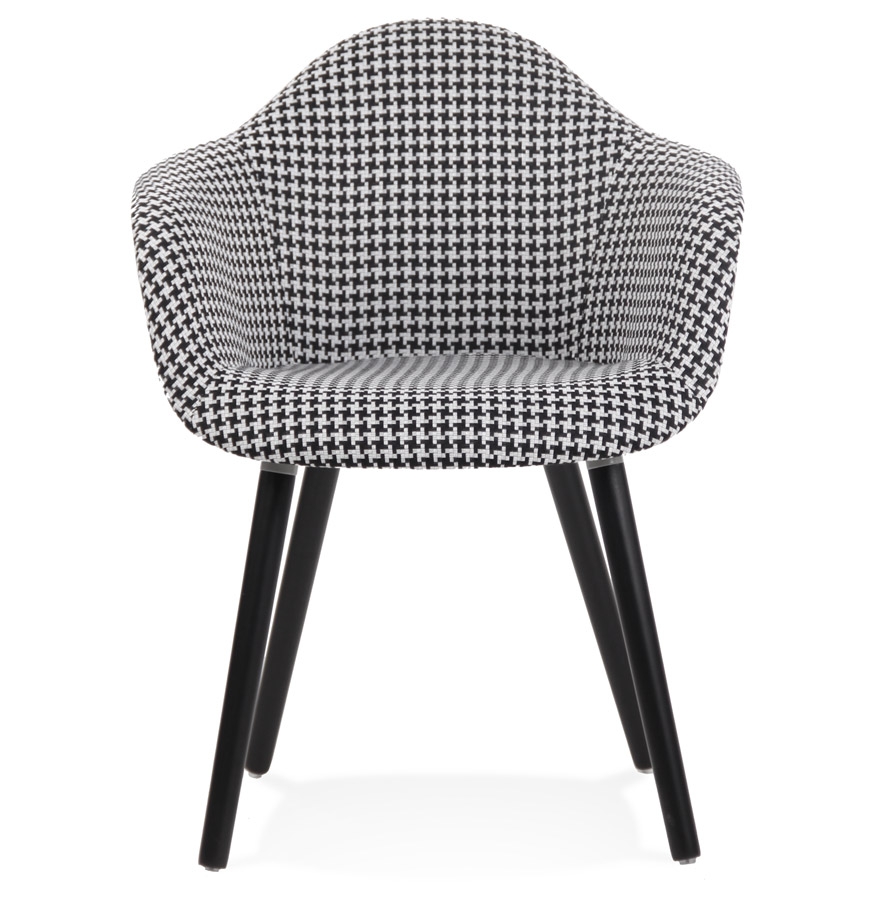 Chaise design avec accoudoirs 'LARA' en tissu pied de poule noir et blanc vue2