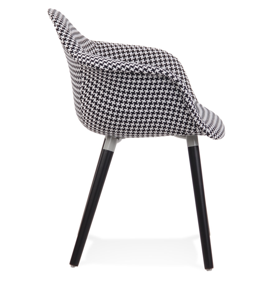 Chaise design avec accoudoirs 'LARA' en tissu pied de poule noir et blanc vue3