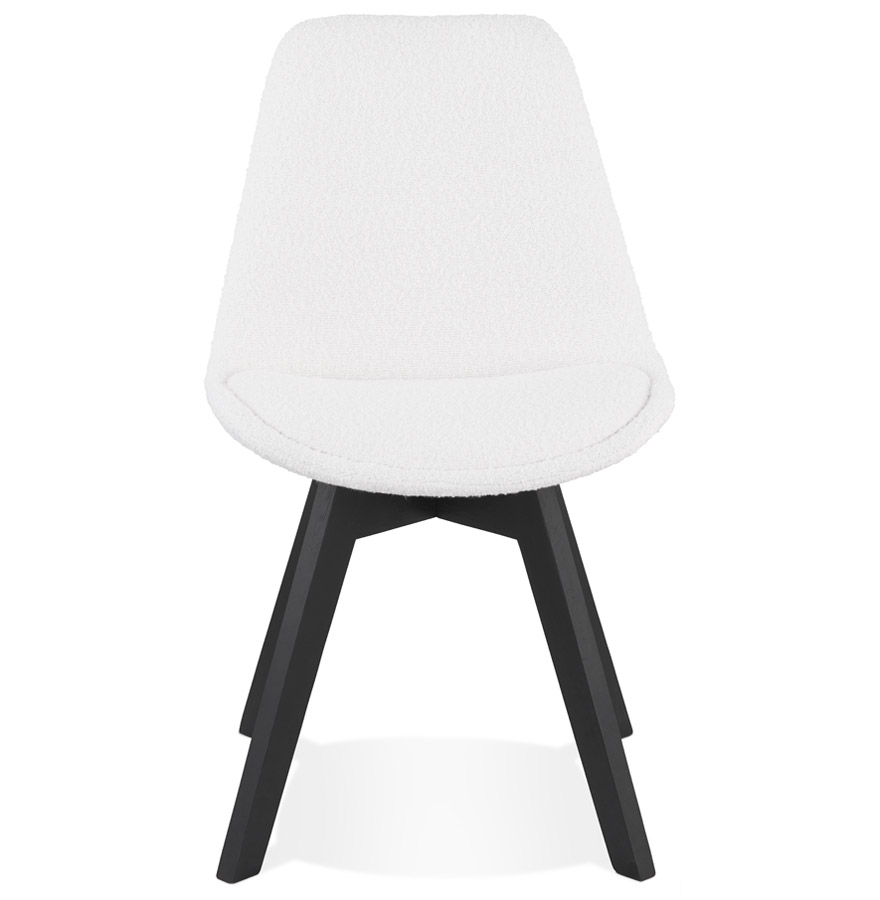 Chaise design 'LINETTE' en tissu bouloché blanc et pieds en bois noir vue2