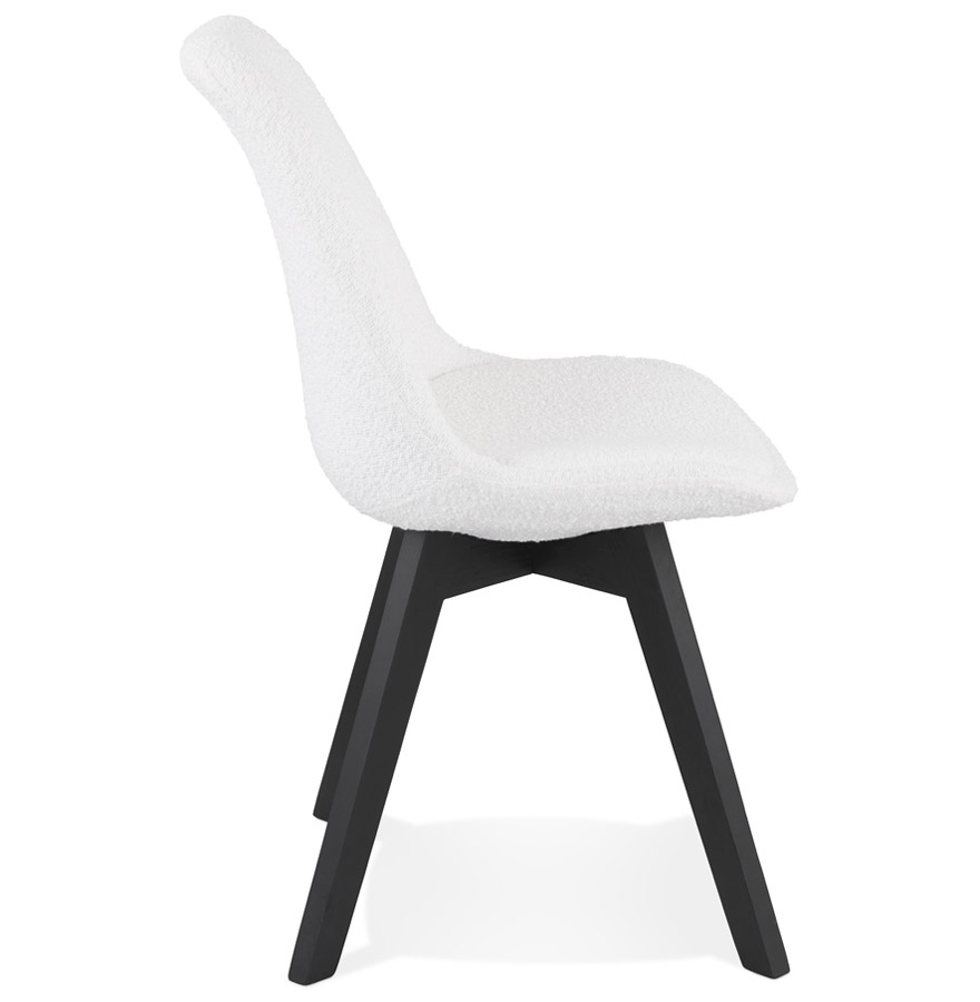 Chaise design 'LINETTE' en tissu bouloché blanc et pieds en bois noir vue3
