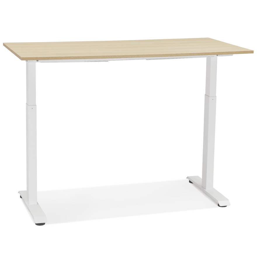 Bureau droit assis/debout 'LIVELLO' en bois finition naturelle et métal blanc - 140x70 cm vue2
