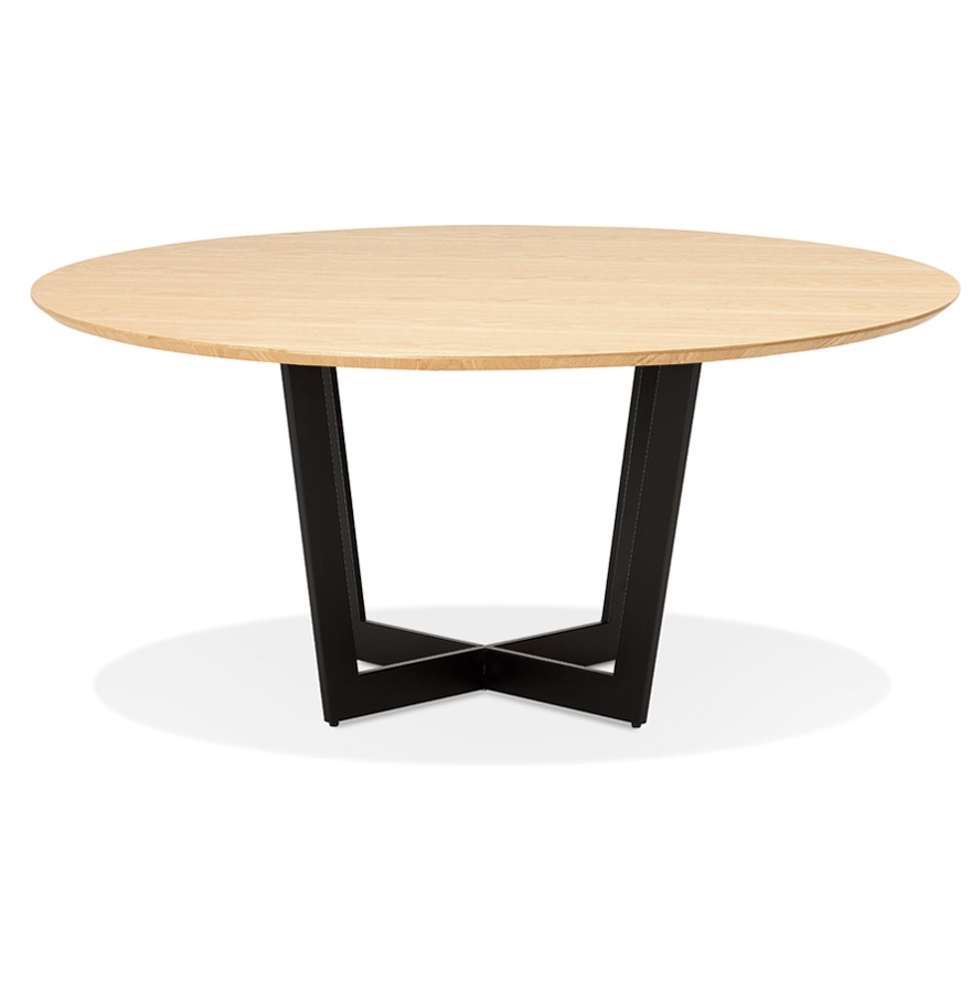 Table de salle à manger ronde 'LULU' en bois finition naturelle et métal noir - Ø120 cm vue2