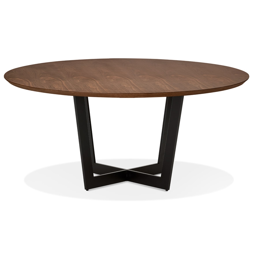 Table de salle à manger ronde 'LULU' en bois finition Noyer et métal noir - Ø120 cm vue2