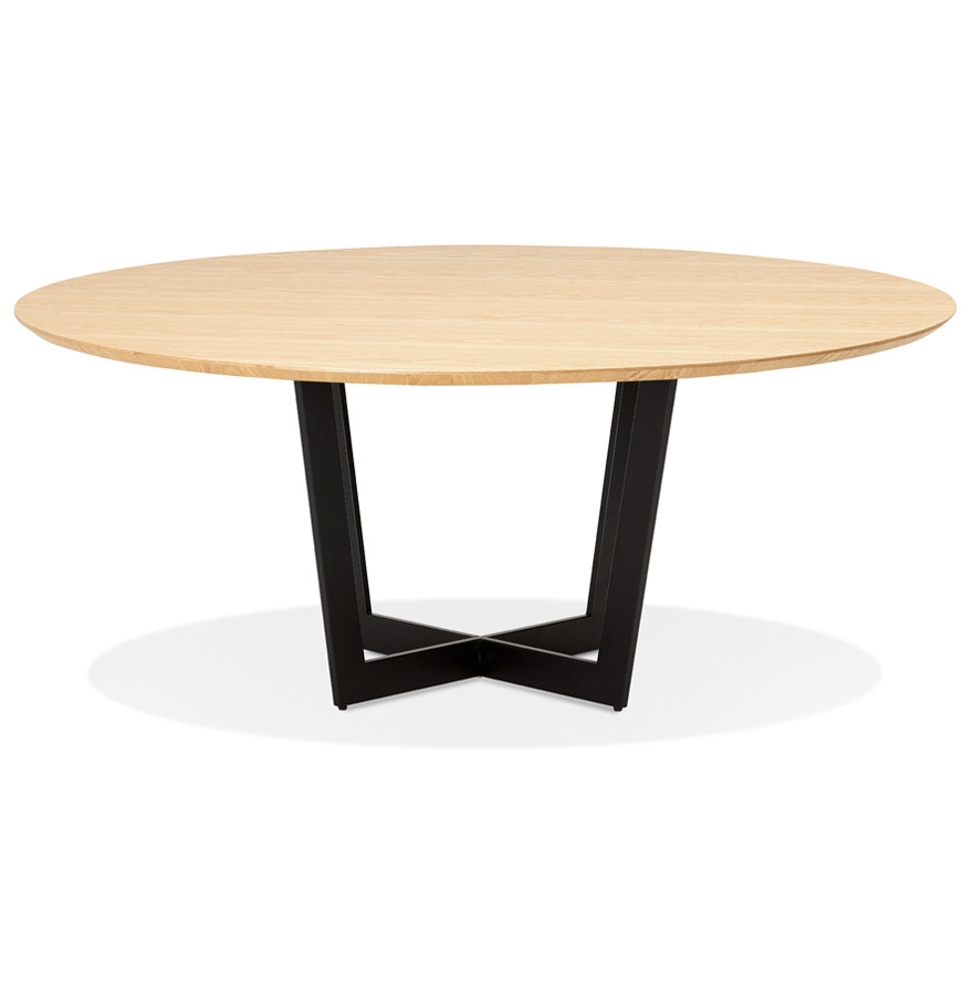 Table de salle à manger ronde 'LULU' en bois finition naturelle et métal noir - Ø140 cm vue2