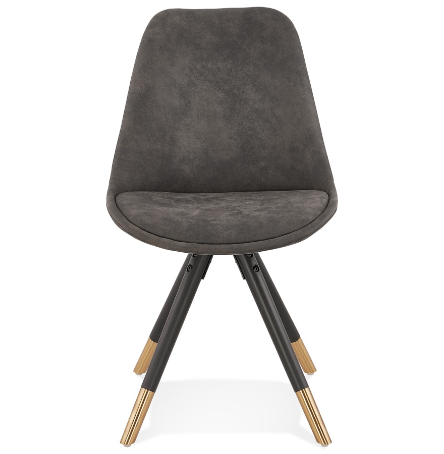 Chaise design 'MAGGY' en microfibre grise et pieds en bois noir vue2