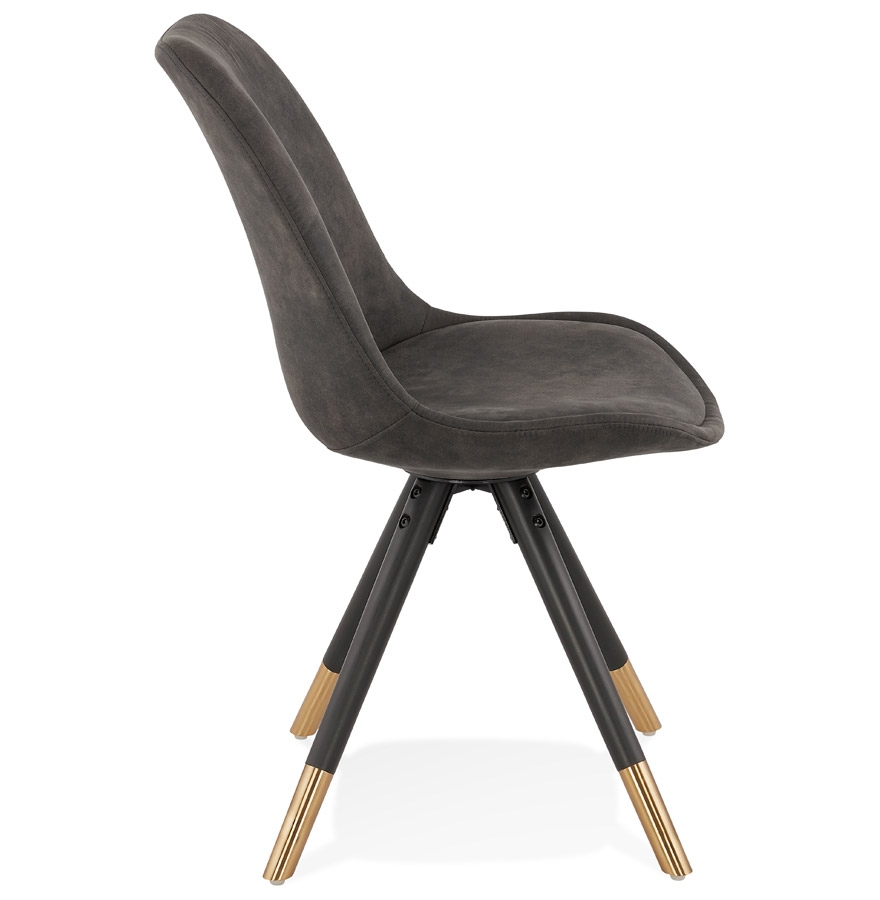 Chaise design 'MAGGY' en microfibre grise et pieds en bois noir vue3